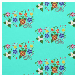 Ojibwe-Blommigt design med turkos bakgrund Tyg