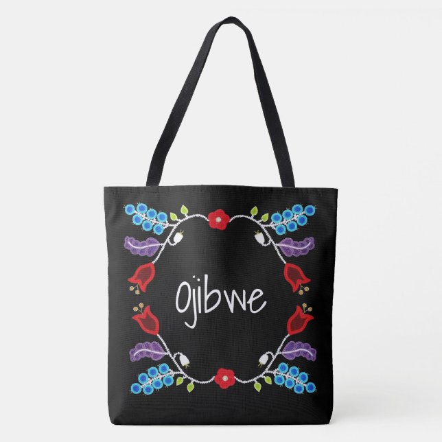 Ojibwe Blommigt Motif Black Tygkasse (Framsida)