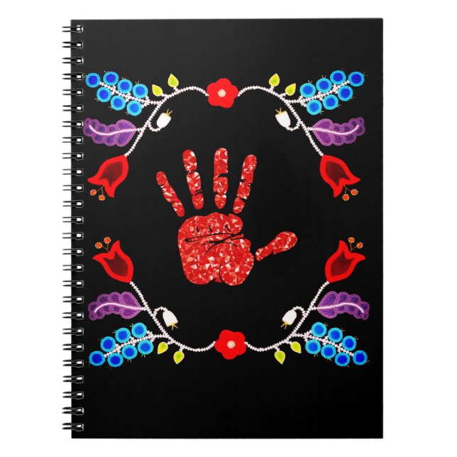 Ojibwe Blommigt Motif MMIW Black Anteckningsbok (Framsidan)