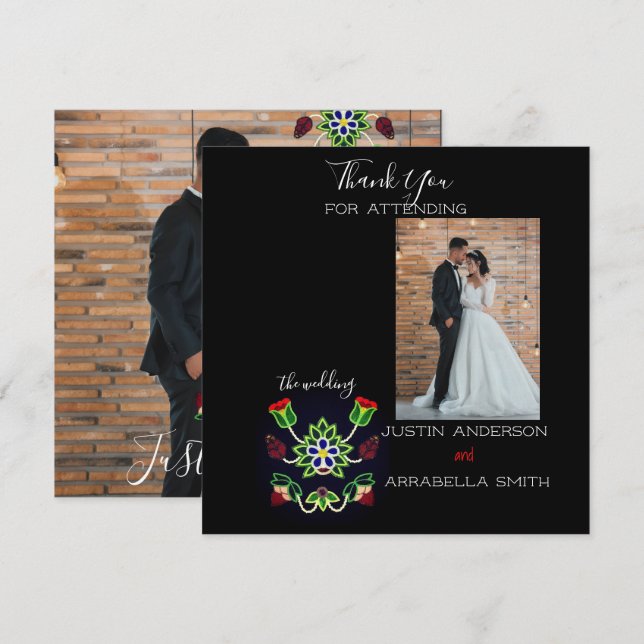 Ojibwe Floral Strawberry Black Thank You Wedding Tack Kort (Fram/baksida)