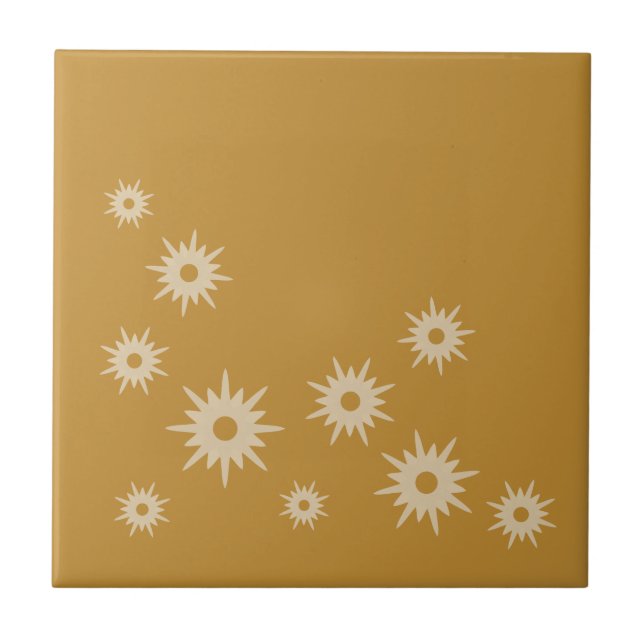 OjKr Guld Starburst-design i mitten av århundradet Kakelplatta (Framsidan)