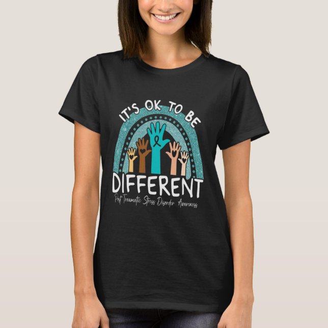 Ok Var Annorlunda Regnbåge Teal Band Krigare Ptsd  T Shirt (Framsida)