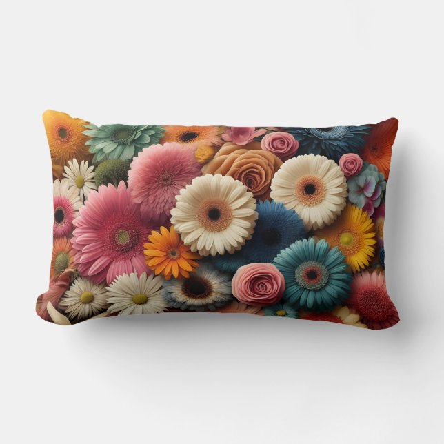 Öka Blommigten för din rumsfärgade Gerbera-Daisy Lumbarkudde (Framsida)