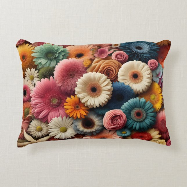 Öka Blommigten för din rumsfärgade Gerbera-Daisy Prydnadskudde (Framsidan)