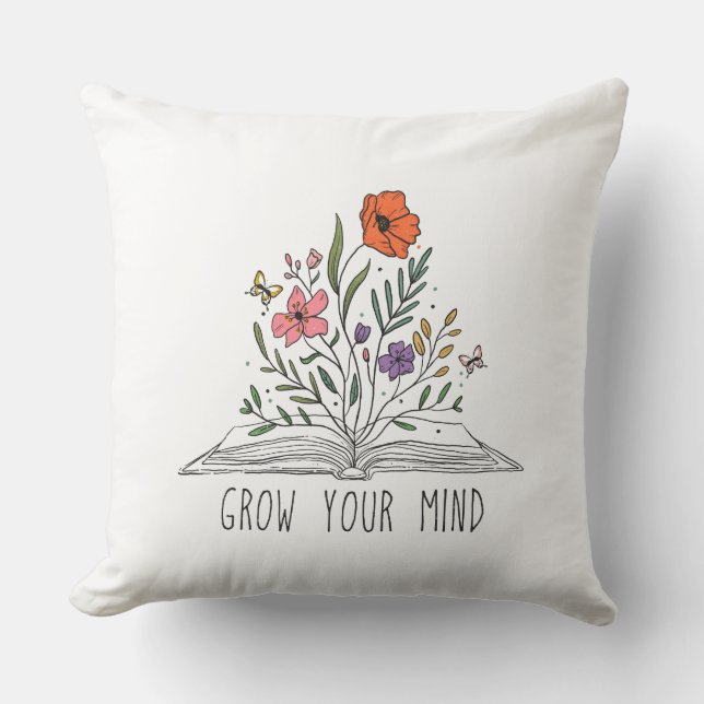 Öka din mind Boho Wildblomma och Bok Kudde (Framsida)