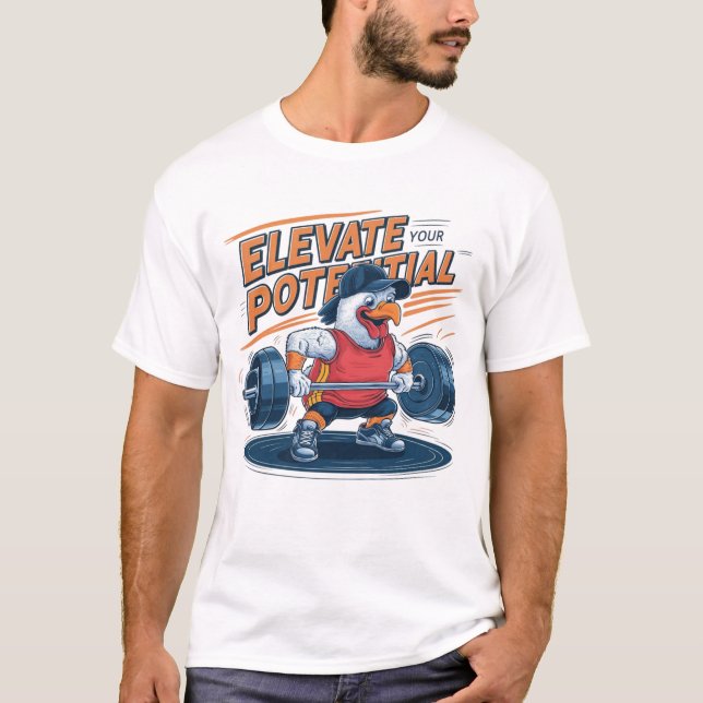Öka din potential med Chicken Barbell T Shirt (Framsida)