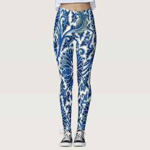 Öka din Stil: Blå Blommigt och kinesiska prydnadsf Leggings