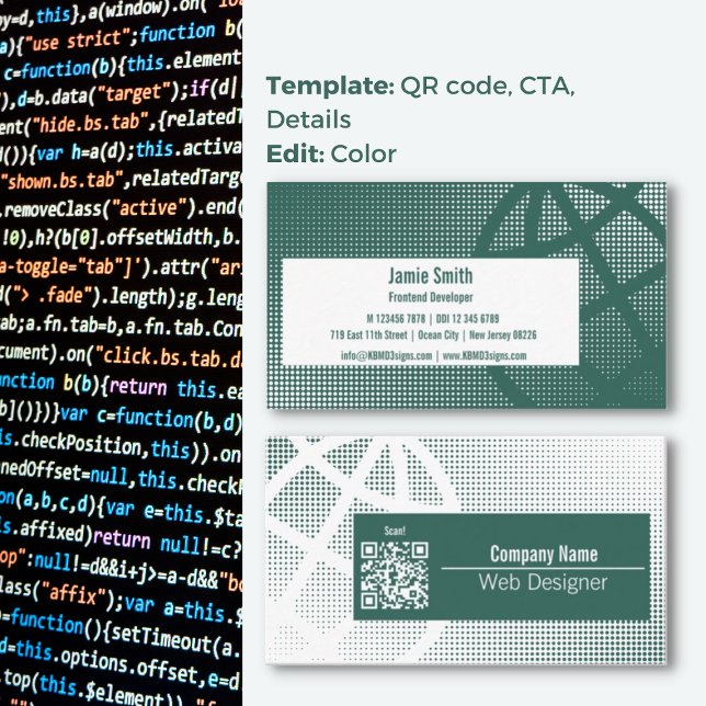 Öka ditt digitala varumärke: Webben för Grönt Visitkort (Elevate Your Digital Brand: Green Web Designer Business Card, Halftone Design, QR code)