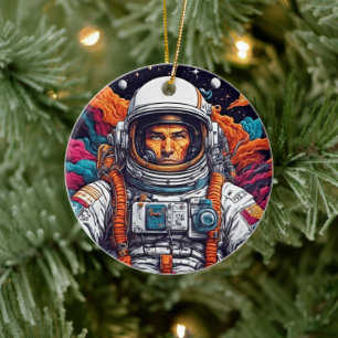 Öka ditt utrymme med vår Retro Astronaut Art Julgransprydnad Keramik