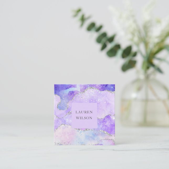 Öka glitter rosa blått affärskort fyrkantigt visitkort (Stående Fram)