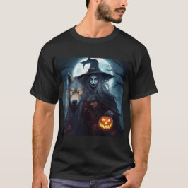 Öka hennes Varg och ett Jack o lantern med Måne T Shirt