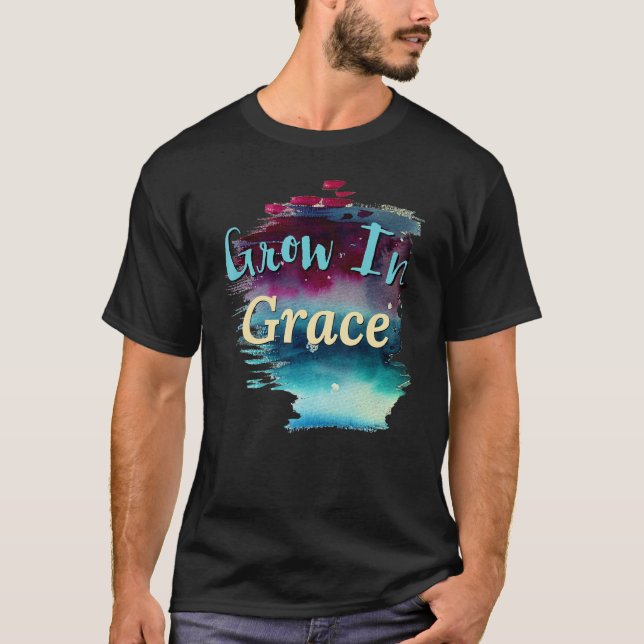 Öka i Grace Scripture Christian Sstickting Art T Shirt (Framsida)