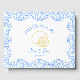 Öka Italien Lemons Blue Tiles Personligen Bröllop Gästböcker