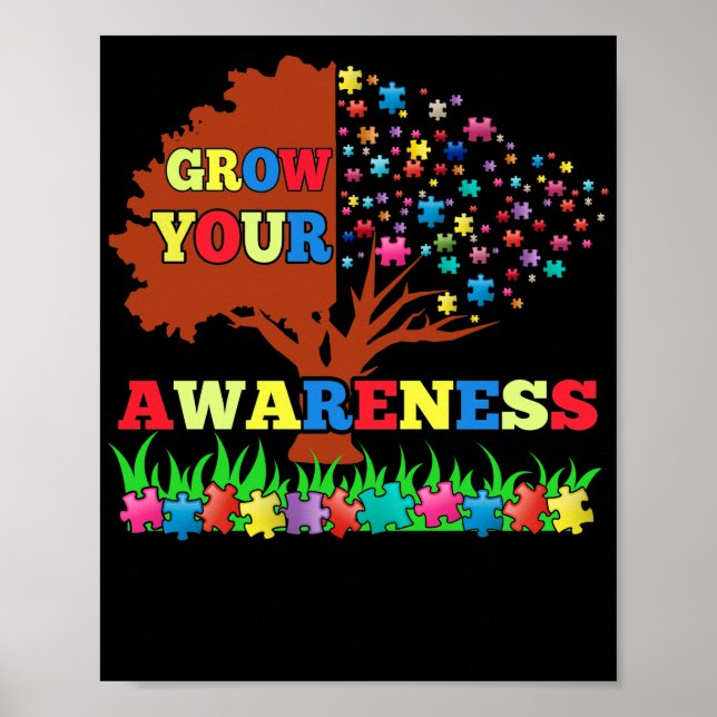 Öka medvetandegraden Autism i Puzzle Träd Poster (Framsidan)