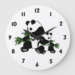 Öka panda Black Numbers stora klocka