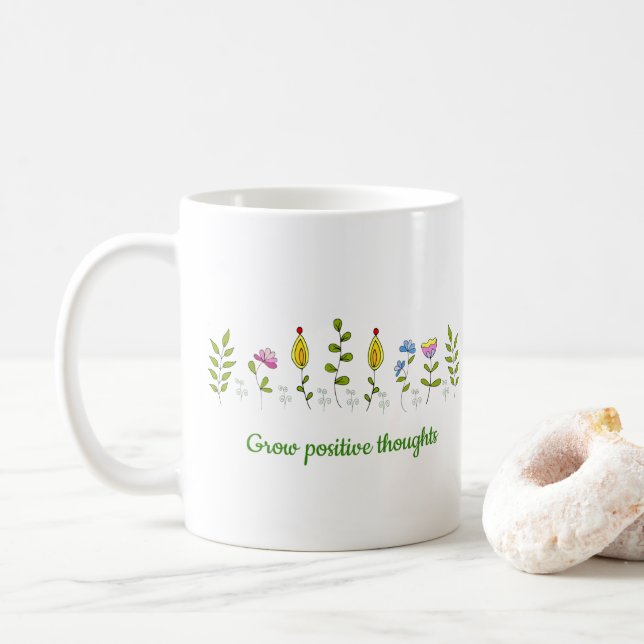Öka positiva tankar blommor Minimalistisk Cute Kaffemugg (Med munk)