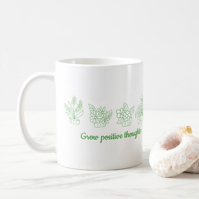 Öka positiva tankar blommor Minimalistisk Cute Kaffemugg (Med munk)