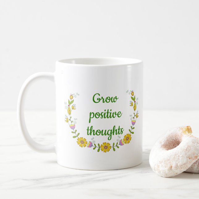 Öka positiva tankar blommor Minimalistisk Cute Kaffemugg (Med munk)