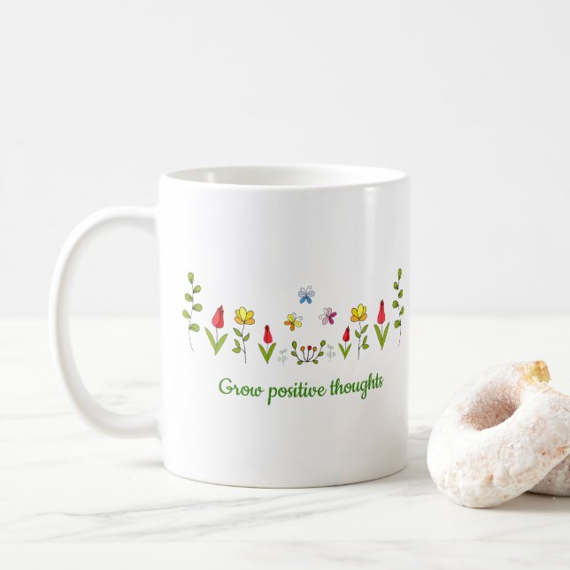Öka positiva tankar blommor Minimalistisk Cute Kaffemugg (Med munk)
