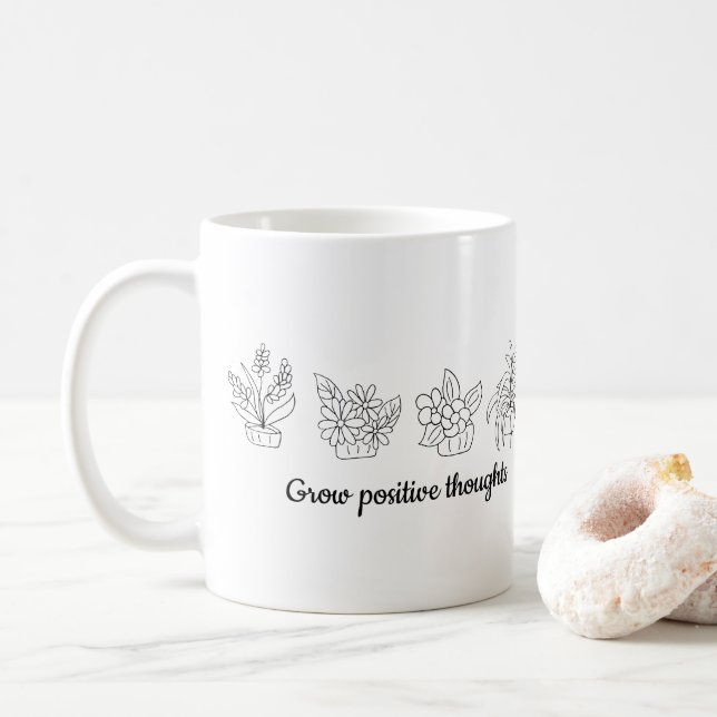 Öka positiva tankar blommor Minimalistisk Cute Kaffemugg (Med munk)