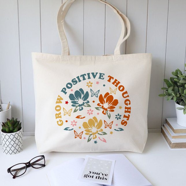 Öka positiva tankar, läraruppskattningsgåva tygkasse (Grow Positive Thoughts tote bag, teacher appreciation gift)