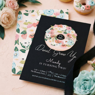 Öka upp Blommigten Blossoming Donut Födelsedag Inbjudningar