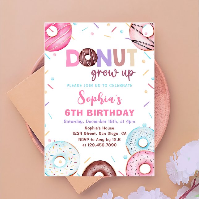 Öka upp vattenfärgsinbjudan till Donut-födelsedags Inbjudningar (Skapare uppladdad)