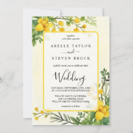 Ökad insyn i gula blommor ram bröllop inbjudningar