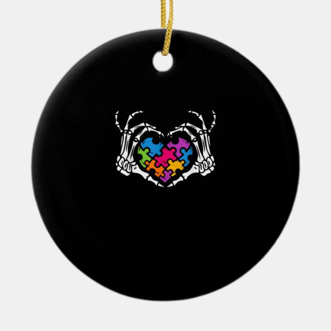Ökad känslighet är Skeleton Hand Heart Puzzle Pi. Julgransprydnad Keramik (Framsidan)
