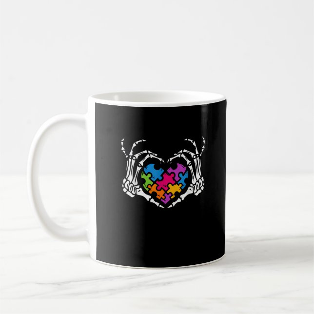 Ökad känslighet är Skeleton Hand Heart Puzzle Pi. Kaffemugg (Vänster)