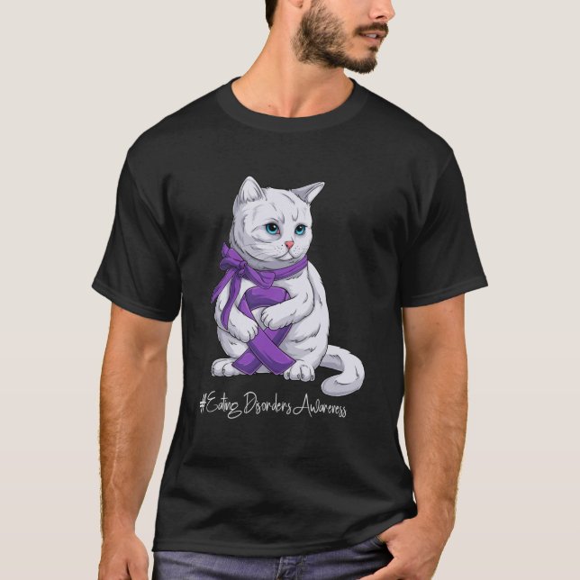 Ökad medvetandegrad Månad Lila Ribbonkatt T Shirt (Framsida)