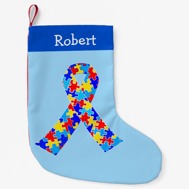Ökad medvetenhet hos autism Ribbon Cute Personlig  Liten Julstrumpa (Framsidan)