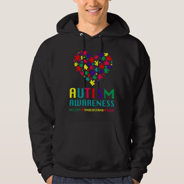 Ökad medvetenhet om autism Accepterar Kärlek Autis Hoodie (Framsida)