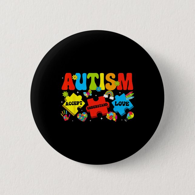 Ökad medvetenhet om autism Accepterar Kärlek Puzzl Knapp (Framsida)