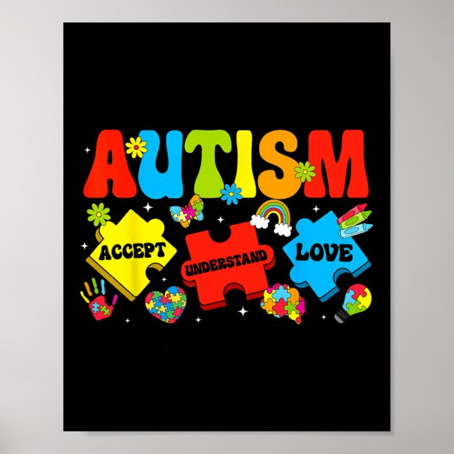 Ökad medvetenhet om autism Accepterar Kärlek Puzzl Poster (Framsidan)