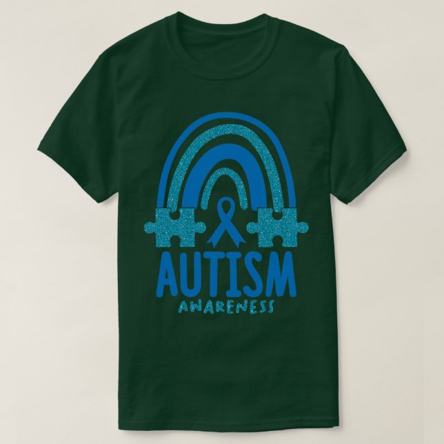 Ökad medvetenhet om autism Månad blått regnbåge pu T Shirt (Design framsida)