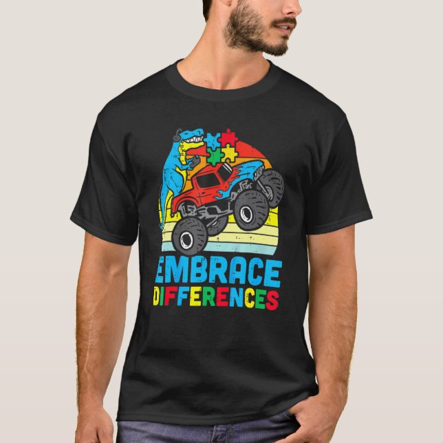 Ökad medvetenhet om autism Olika Trex Monster T Shirt (Framsida)