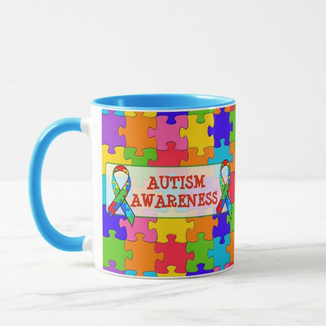 Ökad medvetenhet om autism Ribbon Puzzle Delarare  Mugg (Vänster)