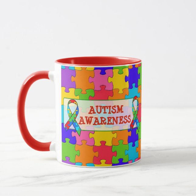 Ökad medvetenhet om autism Ribbon Puzzle Delarare  Mugg (Vänster)