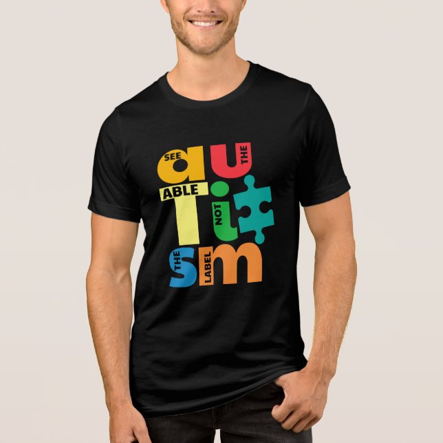 Ökad medvetenhet om autism Se märkningen "Able Not T Shirt (Framsida)