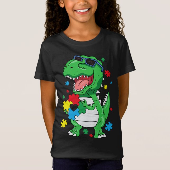 Ökad medvetenhet om autism T Rex Dinosaur Puzzle B T Shirt (Framsida)
