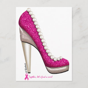 Ökad medvetenhet om bröstcancer Glitter Pearl Pump Vykort