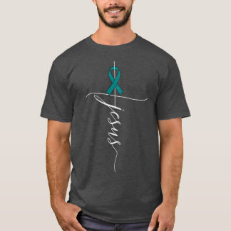 Ökad medvetenhet om cancer Jesus Teal Ribbon Gift T Shirt
