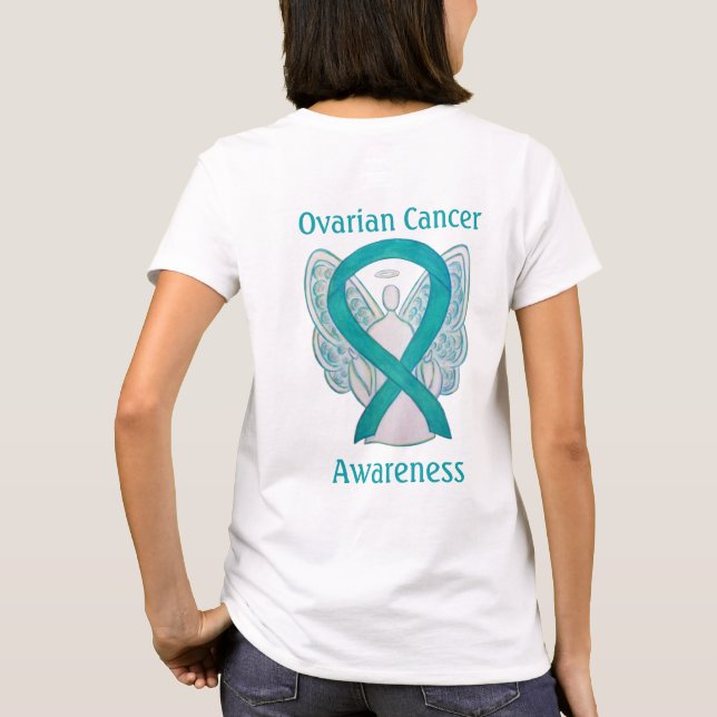 Ökad medvetenhet om cancer Ribbon Angel Anpassning T Shirt (Baksida)
