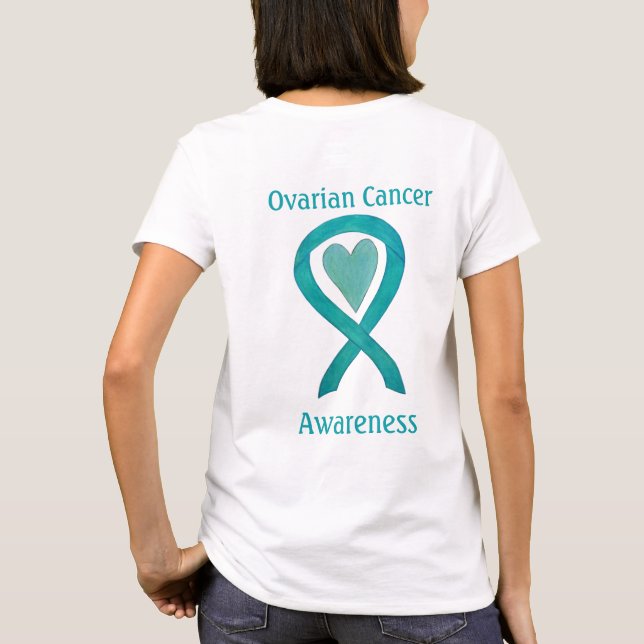 Ökad medvetenhet om cancer Ribbon Heart Anpassning T Shirt (Baksida)
