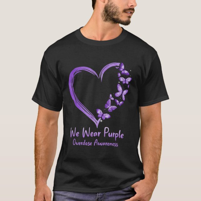 Ökad medvetenhet om Lila Butterfly Heart T Shirt (Framsida)