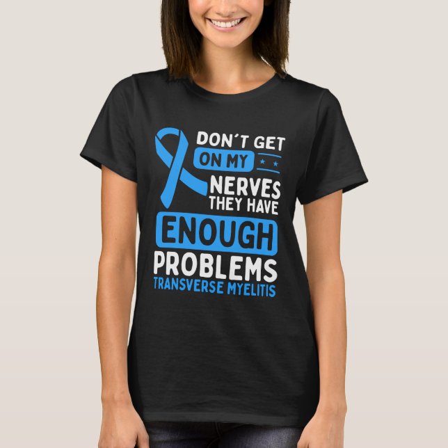 Ökad medvetenhet om Myelitis Nerves Blue Ribbon T Shirt (Framsida)