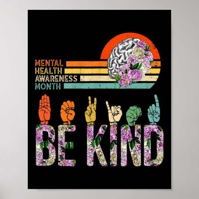 Ökad medvetenhet om psykisk hälsa ASL vara Blommig Poster (Framsidan)