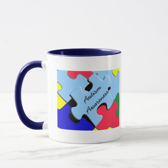 Ökad medvetenhet Ribbon Puzzle Heart Mugg (Vänster)
