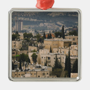Ökad stadsvy från Jerusalem YMCA torn Julgransprydnad Metall